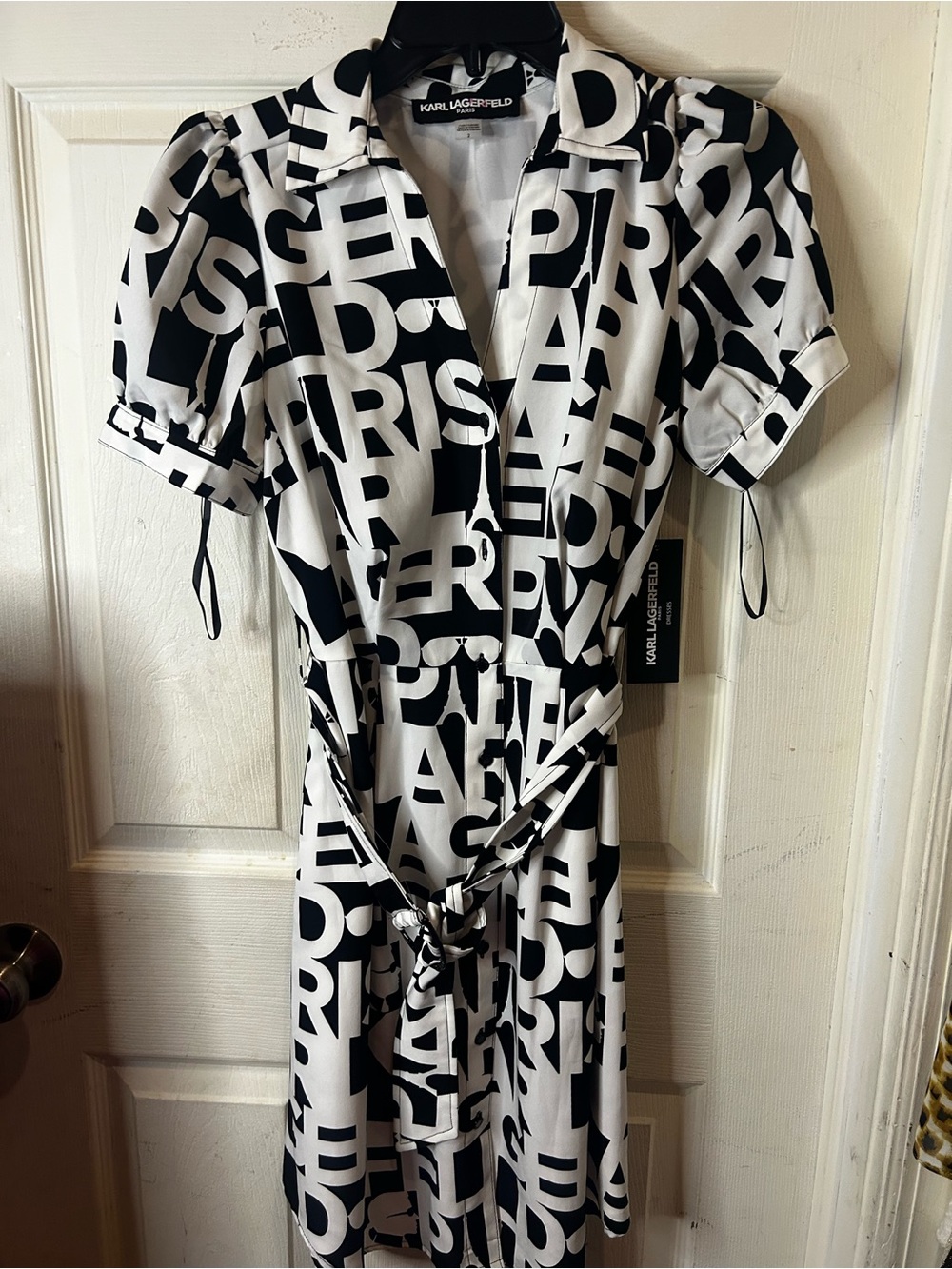 Karl Lagerfeld Black and White Letterprint Midi Dress